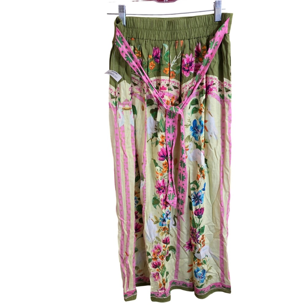 Rose & Olive Resort Set Small Floral Stork Crop Top Wide Leg Pants Green NWT
